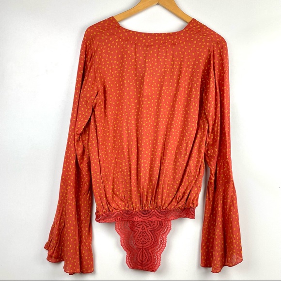 Free People Makin Waves Polka Dot Orange Bodysuit S - Picture 6 of 7